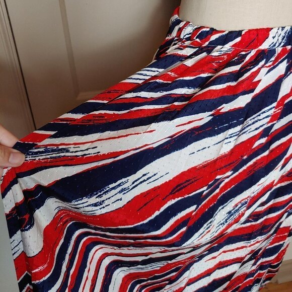 Vintage Accordion Pleated Skirt Nautical Stripe Preppy Coastal Grandma Midi - Picture 3 of 6